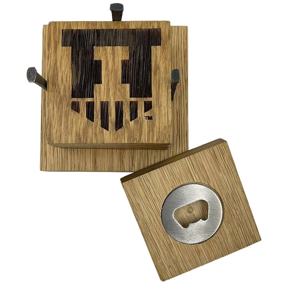 University of Illinois Set of 4 Wooden Coasters With Bottle Openers Shield Logo